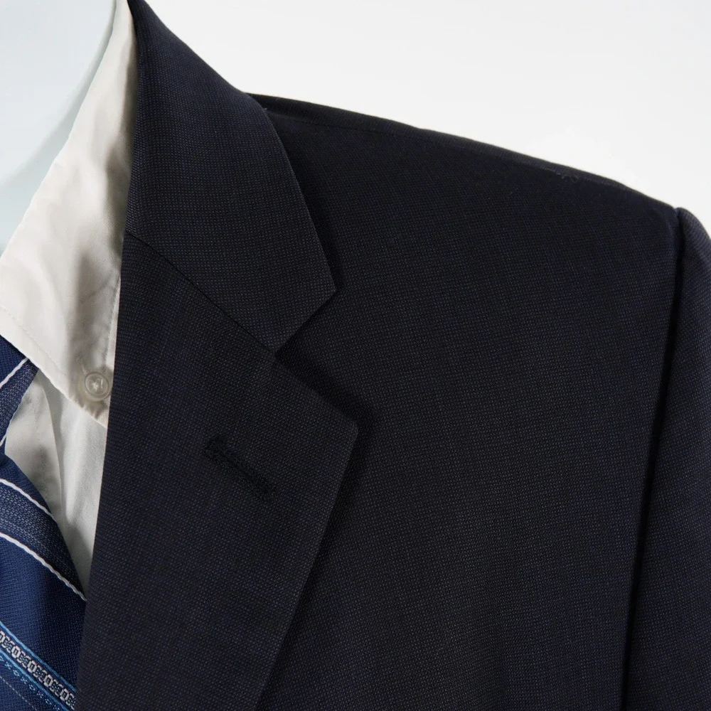 Pierre Cardin Men's Blue Worsted Wool Micro Check 3 Button Blazer 38R Tagged 40R